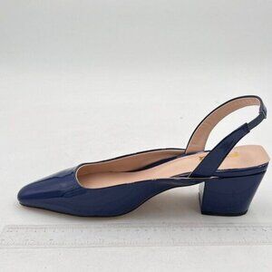 FSJ Blue Women Retro Square Toe Slingback Sandals Comfortable Low Block Heel